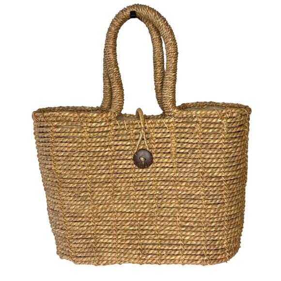 Structured Woven Straw Handbag Tote | Natural Beach Bag Summer Bath & Body Works - Picture 1 of 9